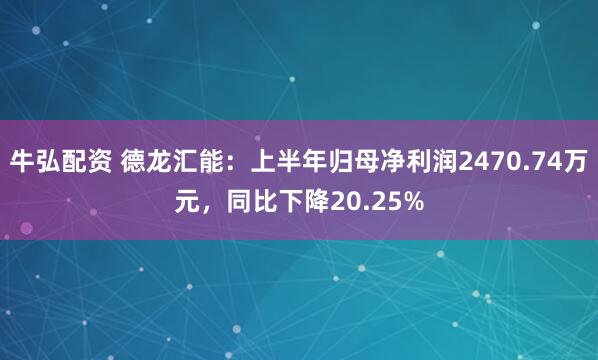 牛弘配资 德龙汇能：上半年归母净利润2470.74万元，同比下降20.25%